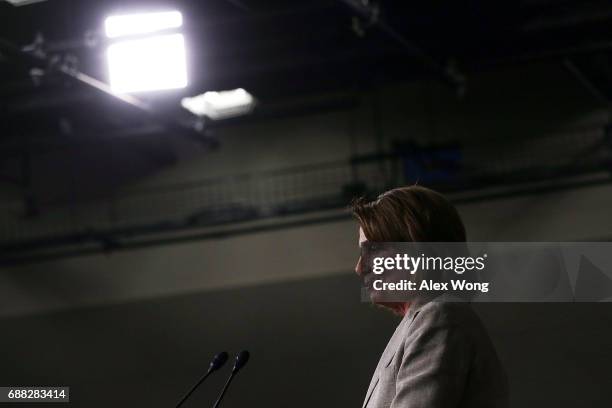 House Minority Leader Rep. Nancy Pelosi speaks during a weekly news briefing May 25, 2017 on Capitol Hill in Washington, DC. Pelosi held her weekly...