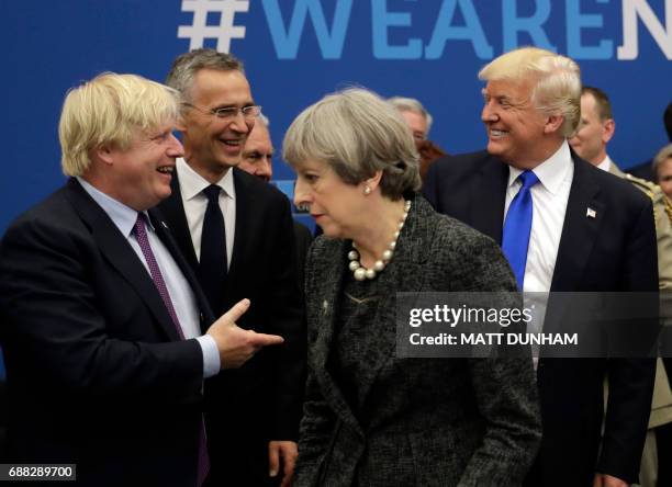 British Secretary for Foreign Affairs Boris Johnson, NATO Secretary General Jens Stoltenberg, Britain's Prime Minister Theresa May, and US President...