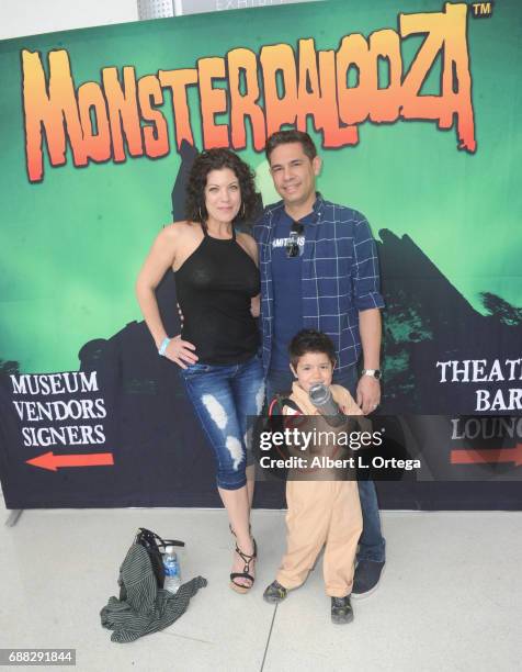 Actress Tiffany Shepis, husband Sean Tretta and son Max Tretta attend day 2 of the 2017 Monsterpalooza held at Pasadena Convention Center on April 9,...