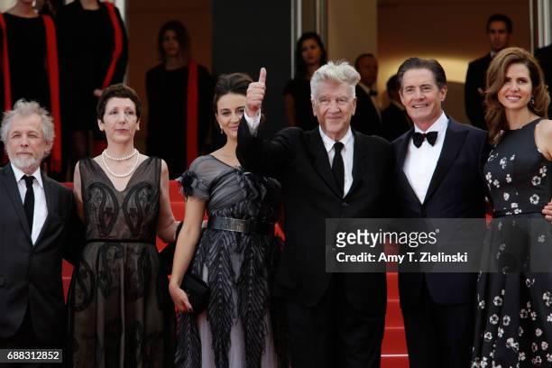 Patrice Forest of Idem Paris, Executive producer Sabrina S. Sutherland, Emily Stofle with her husband Director David Lynch giving the thumbs up,...