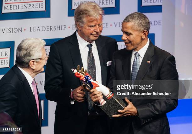 Former US president Barack Obama receives the German Media Award 2016 by Joachim Gauck, former President of Germany, during the German Media Award...