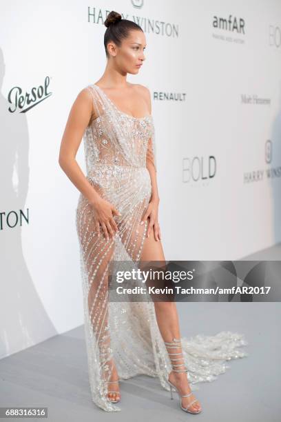 Bella Hadid arrives at the amfAR Gala Cannes 2017 at Hotel du Cap-Eden-Roc on May 25, 2017 in Cap d'Antibes, France.