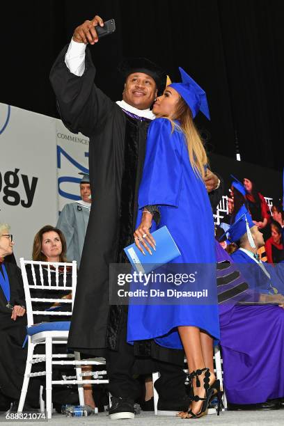 Cool J takes a selfie with daughter Samaria Leah Smith as she graduates during The Fashion Institute of Technology's 2017 Commencement Ceremony at...