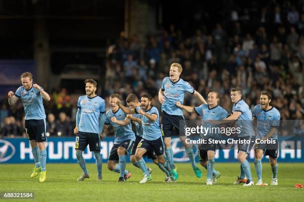 Sydney FC celebrate after winning the A-League Grand Final during the 2017 A-League Grand Final match between Sydney FC and the Melbourne Victory at...