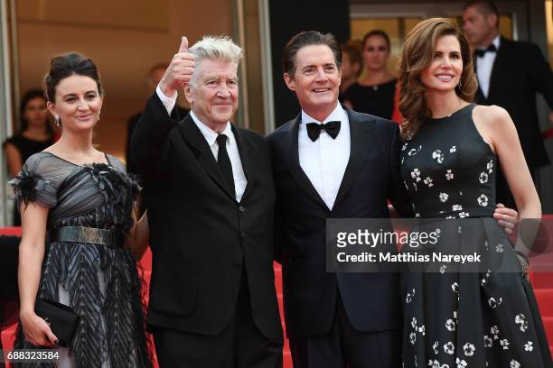Emily Stofle, David Lynch, Desiree Gruber and Kyle MacLachlan attend the "Twin Peaks" screening during the 70th annual Cannes Film Festival at Palais...