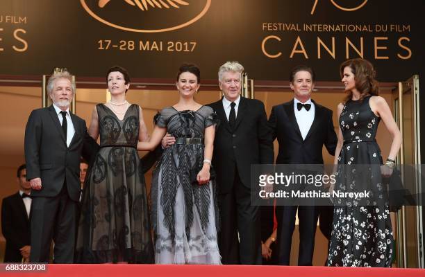 Emily Stofle, David Lynch, Kyle MacLachlan and Desiree Gruber attend the "Twin Peaks" screening during the 70th annual Cannes Film Festival at Palais...