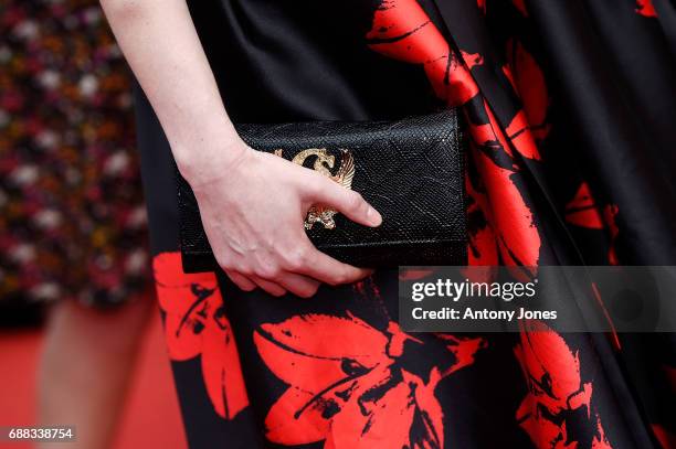 Sarah Barzyk, purse detail, attends the "Twin Peaks" screening during the 70th annual Cannes Film Festival at Palais des Festivals on May 25, 2017 in...