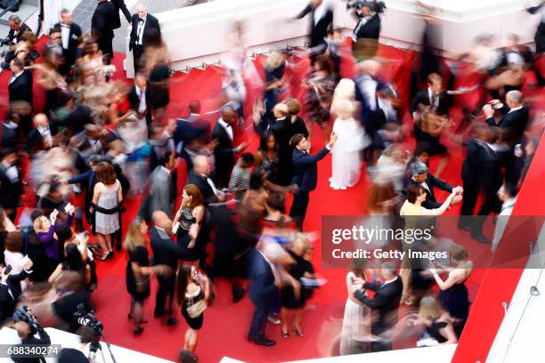 An aerial view of the "Twin Peaks" red carpet during the 70th annual Cannes Film Festival at Palais des Festivals on May 25, 2017 in Cannes, France.