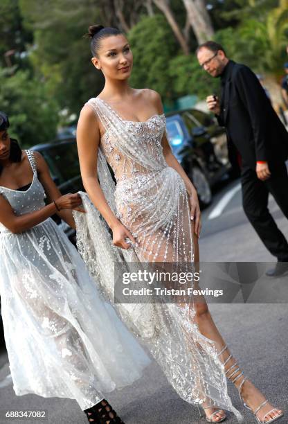 Bella Hadid arrives at the amfAR Gala Cannes 2017 at Hotel du Cap-Eden-Roc on May 25, 2017 in Cap d'Antibes, France.