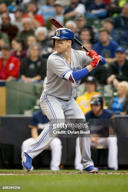 Chris Coghlan of the Toronto Blue Jays bats in the second inning against the Milwaukee Brewers at Miller Park on May 24, 2017 in Milwaukee, Wisconsin.