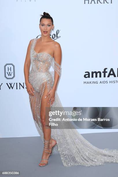 Bella Hadid arrives at the amfAR Gala Cannes 2017 at Hotel du Cap-Eden-Roc on May 25, 2017 in Cap d'Antibes, France.