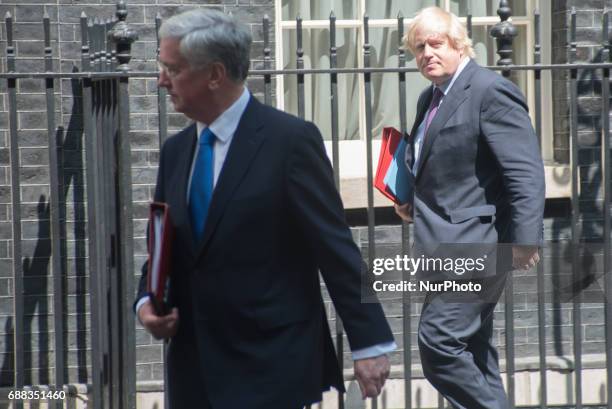 British Foreign Secretary, Boris Johnson, leaves Downing Street, to attend the NATO summit in Brussels, London on May 25, 2017.