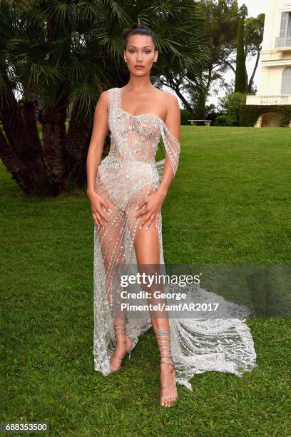 Bella Hadid arrives at the amfAR Gala Cannes 2017 at Hotel du Cap-Eden-Roc on May 25, 2017 in Cap d'Antibes, France.