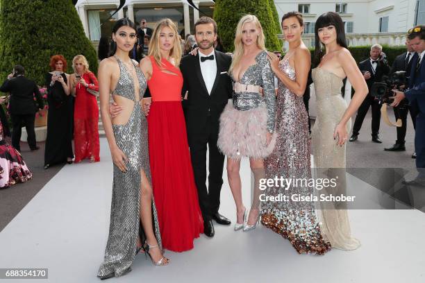 Neelam Gill, Doutzen Kroes, Pierre Emmanuel Angeloglou, Lara Stone, Irina Shayk and Kristina Bazan arrive at the amfAR Gala Cannes 2017 at Hotel du...