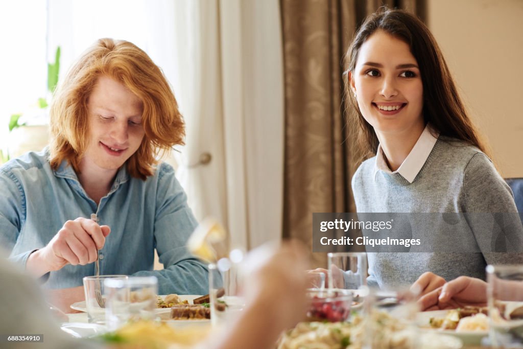 Traditional family dinner at home