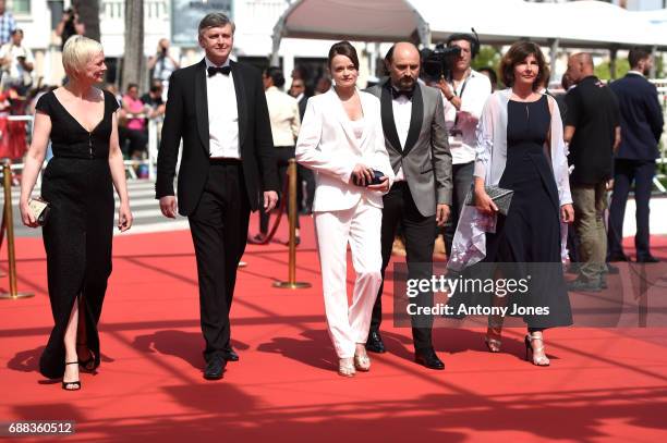 Producer Marianne Slot, writer, director Sergei Loznitsa, actress Vasilina Makovtseva, actor Valeriu Andriuta and producer Carine Leblanc attends "A...