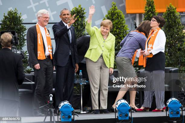 Former US President Barack Obama , German Chancellor Angela Merkel and chairman of the Council of the Evangelical Church in Germany Heinrich...