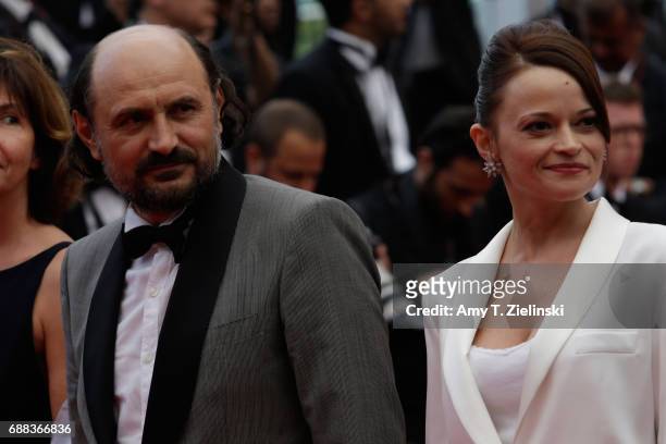 Writer and director Valeriu Andriuta and Vasilina Makovtseva attend 'A Gentle Creature ' premiere during the 70th annual Cannes Film Festival at...