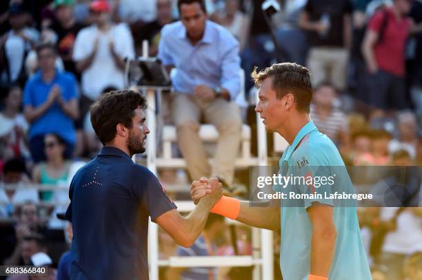 Gilles Simon of France and Thomas Berdych of Czech Republic during the Open Parc of Lyon 2017, quarter final day 6, on May 25, 2017 in Lyon, France.