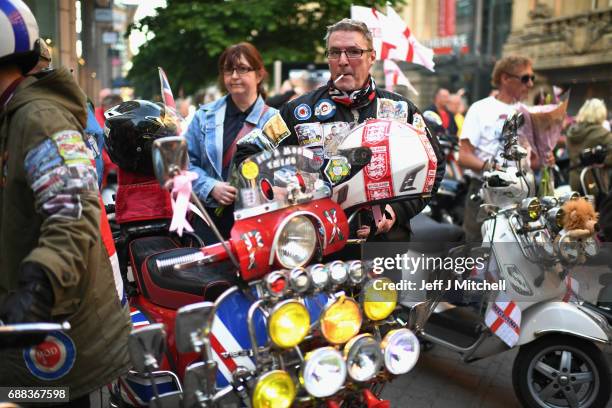 Scooter enthusiasts arrive in St Ann's square to pay tribute to Olivia Campbell, who died in Monday's terror attack at the Manchester Arena attack on...