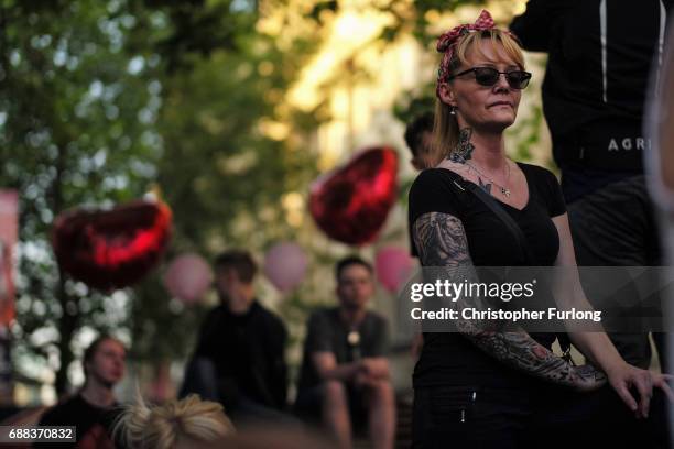 Scooter riders and members of motorcycle clubs arrive at St Ann's Square to pay their respects to the victims of who died in Monday's terror attack...