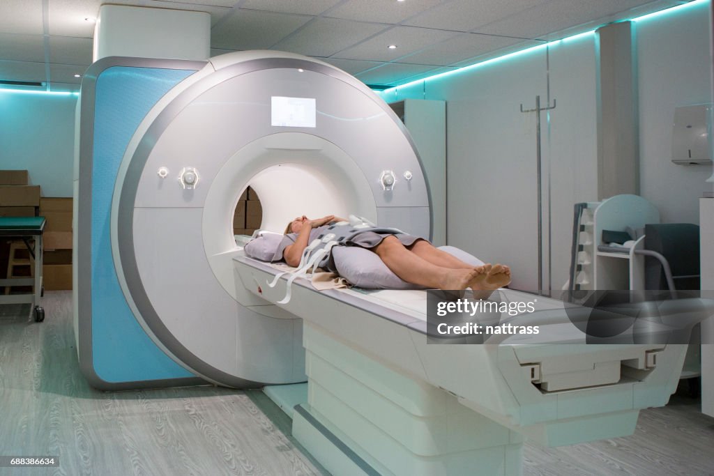 Female patient lying for an MRI Scan
