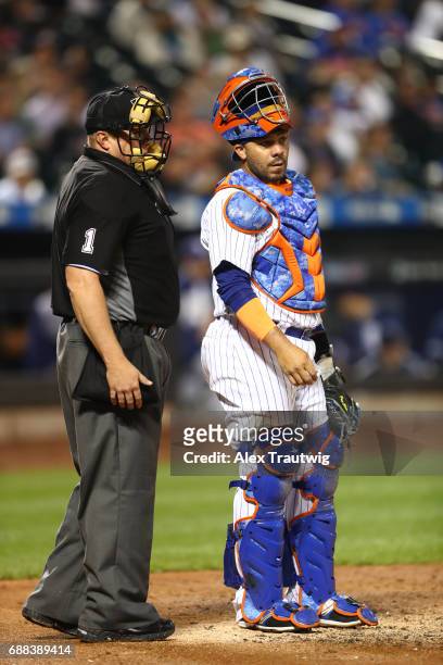 Rene Rivera of the New York Mets looks on during the game against the San Diego Padres at Citi Field on Tuesday May 23, 2017 in the Queens borough of...