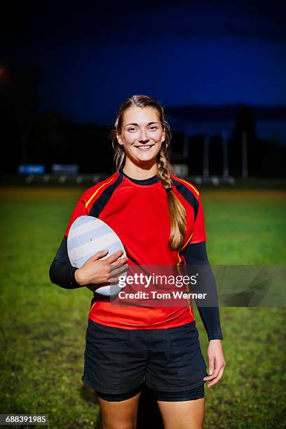 portrait of a female rugby player - grittywomantrend stock pictures, royalty-free photos & images