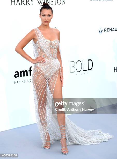 Bella Hadid arrives at the amfAR Gala Cannes 2017 at Hotel du Cap-Eden-Roc on May 25, 2017 in Cap d'Antibes, France.