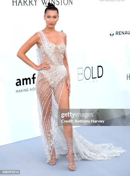 Bella Hadid arrives at the amfAR Gala Cannes 2017 at Hotel du Cap-Eden-Roc on May 25, 2017 in Cap d'Antibes, France.