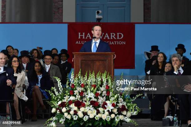 Facebook Founder and CEO Mark Zuckerberg delivers the commencement address at the Alumni Exercises at Harvard's 366th commencement exercises on May...