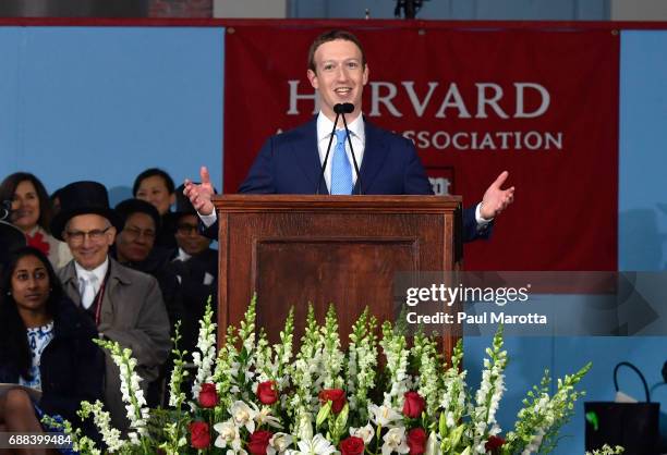 Facebook Founder and CEO Mark Zuckerberg delivers the commencement address at the Alumni Exercises at Harvard's 366th commencement exercises on May...