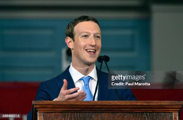 Facebook Founder and CEO Mark Zuckerberg delivers the commencement address at the Alumni Exercises at Harvard's 366th commencement exercises on May...