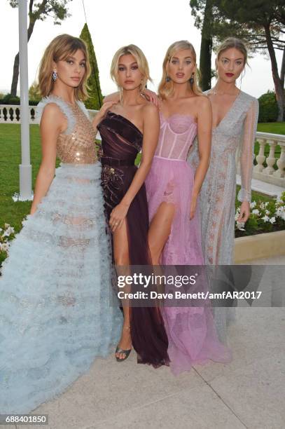 Camila Morrone, Hailey Baldwin, Elsa Hosk and Martha Hunt arrive at the amfAR Gala Cannes 2017 at Hotel du Cap-Eden-Roc on May 25, 2017 in Cap...