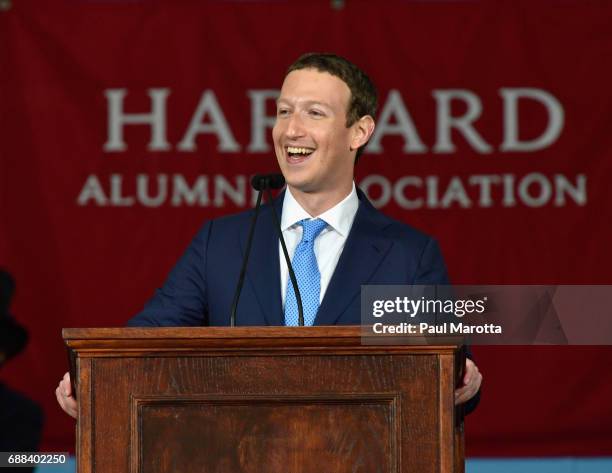 Facebook Founder and CEO Mark Zuckerberg delivers the commencement address at the Alumni Exercises at Harvard's 366th commencement exercises on May...