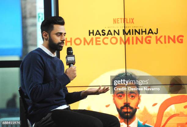 Comedian Hasan Minhaj attends Build to discuss his new netflix special 'Hasan Minhaj: Homecoming King' at Build Studio on May 25, 2017 in New York...