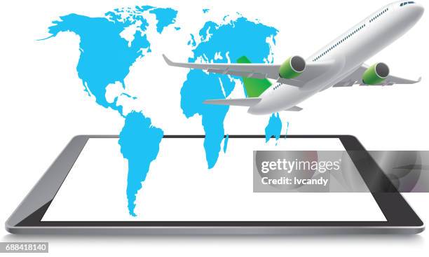 airplane and tablet - flight deck stock illustrations