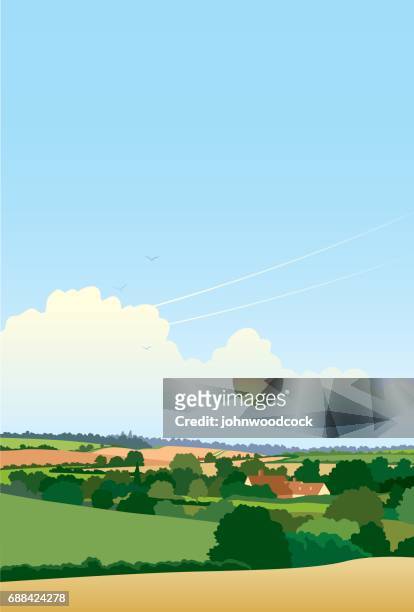einfache englische landschaftsillustration - rural scene stock-grafiken, -clipart, -cartoons und -symbole