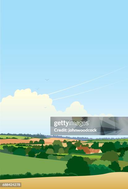 stockillustraties, clipart, cartoons en iconen met eenvoudige engels landschap illustratie - engeland