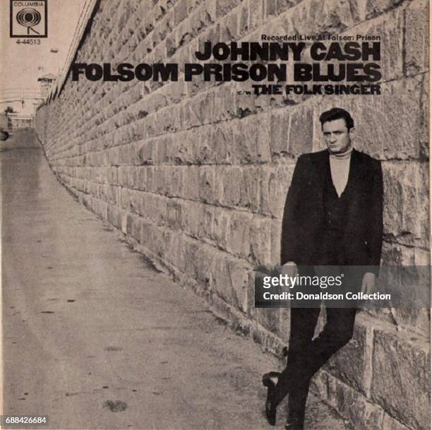 Album cover for the Johnny Cash 7 inch record "Recorded Live at Folsom Prison, Folsom Prison Blues, The Folk Singer" and released on April 30, 1968...