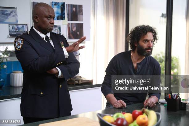 Bank Job" Episode 421 -- Pictured: Andre Braugher as Captain Ray Holt, Jason Mantzoukas as Adrian Pimento --