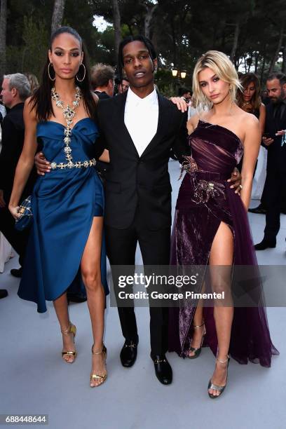 Joan Smalls, XASAP Rocky and Hailey Baldwin arrive at the amfAR Gala Cannes 2017 at Hotel du Cap-Eden-Roc on May 25, 2017 in Cap d'Antibes, France.