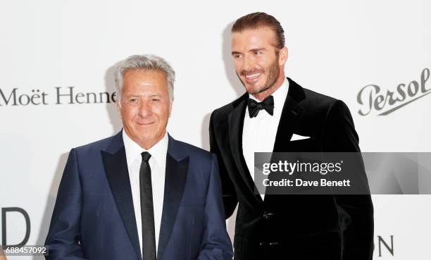 Dustin Hoffman and David Beckham arrive at the amfAR Gala Cannes 2017 at Hotel du Cap-Eden-Roc on May 25, 2017 in Cap d'Antibes, France.