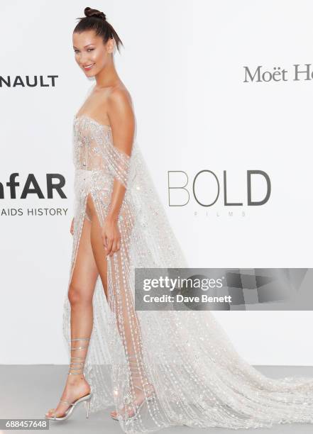 Bella Hadid arrives at the amfAR Gala Cannes 2017 at Hotel du Cap-Eden-Roc on May 25, 2017 in Cap d'Antibes, France.