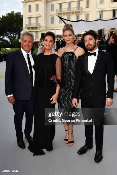 Dustin Hoffman, Lisa Hoffman, Jenna Kelly, and Jake Hoffman arrive at the amfAR Gala Cannes 2017 at Hotel du Cap-Eden-Roc on May 25, 2017 in Cap...