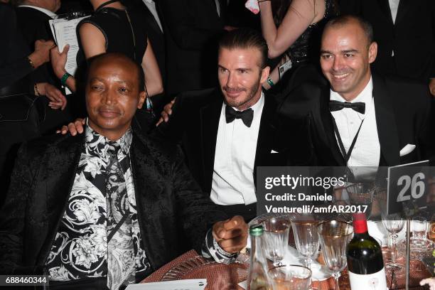 Patrice Motsepe, David Beckham and Jacob Arabov attend the amfAR Gala Cannes 2017 at Hotel du Cap-Eden-Roc on May 25, 2017 in Cap d'Antibes, France.