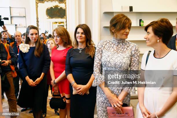 Mrs Thora Margrethe Baldvinsdottir , Mrs Desislava Radeva and Mrs Amelie Derbaudrenghien are pictured during the visit of the partners of the heads...