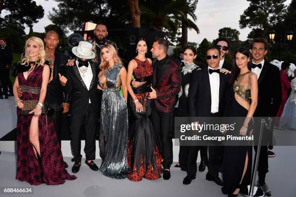 Jeremy Meeks, Alec Monopoly, Eriica Jardim, Andreea Sasu, Philipp Plein and guests attend the amfAR Gala Cannes 2017 at Hotel du Cap-Eden-Roc on May...
