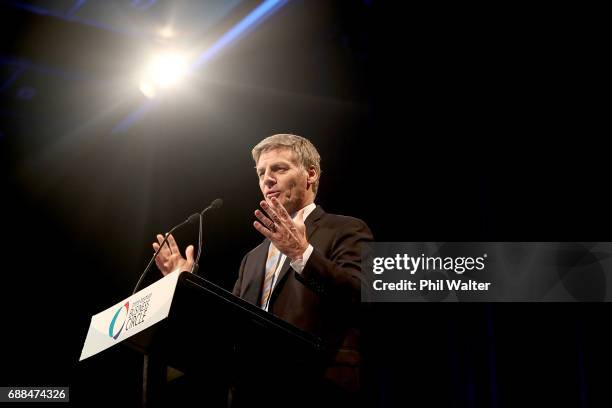 New Zealand Prime Minister Bill English makes his post budget speech to a business luncheon at the Sky City Convention Centre on May 26, 2017 in...