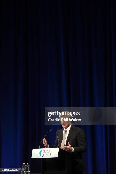 New Zealand Prime Minister Bill English makes his post budget speech to a business luncheon at the Sky City Convention Centre on May 26, 2017 in...